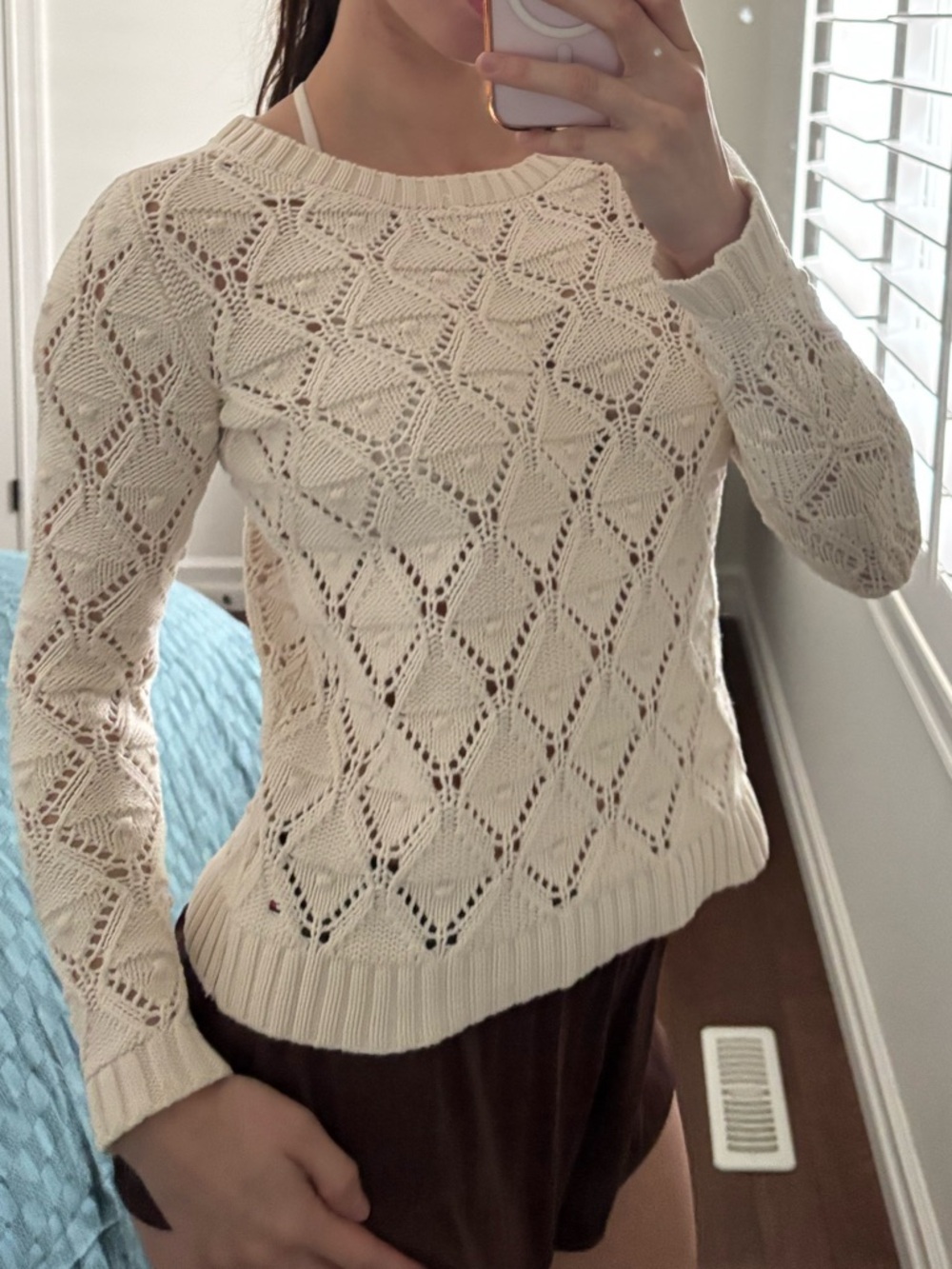 Tommy Hilfiger Cream Open-Knit Long Sleeve Sweater